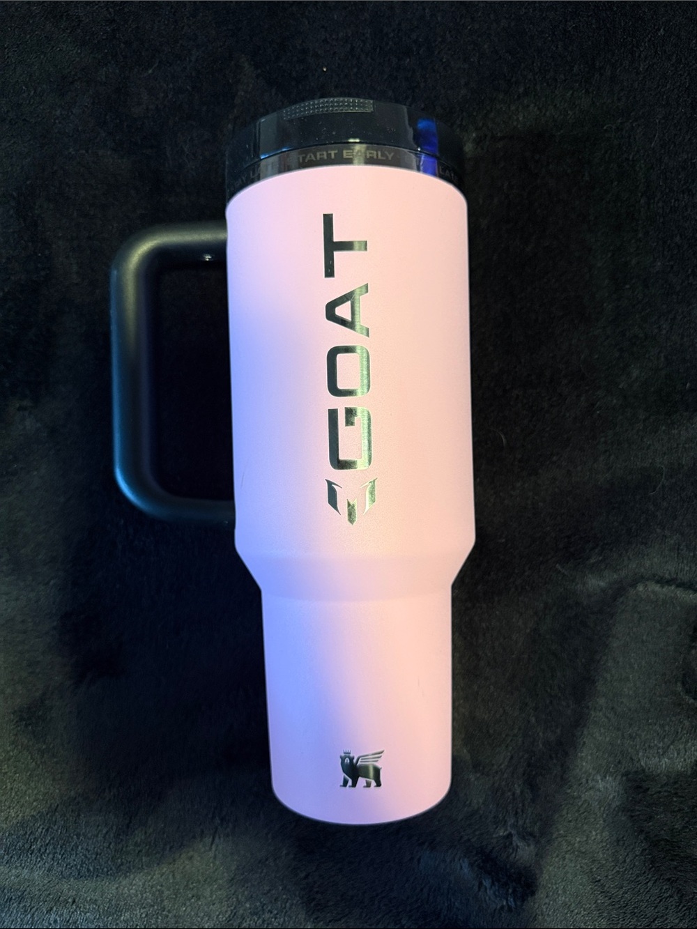 Stanley Pink “Messi - GOAT” Travel Tumbler with Black Handle